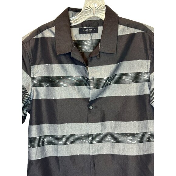 AllSaints Gabon Grey Black Stripe SS Shirt - Size S - Picture 4 of 6